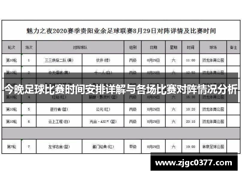 今晚足球比赛时间安排详解与各场比赛对阵情况分析
